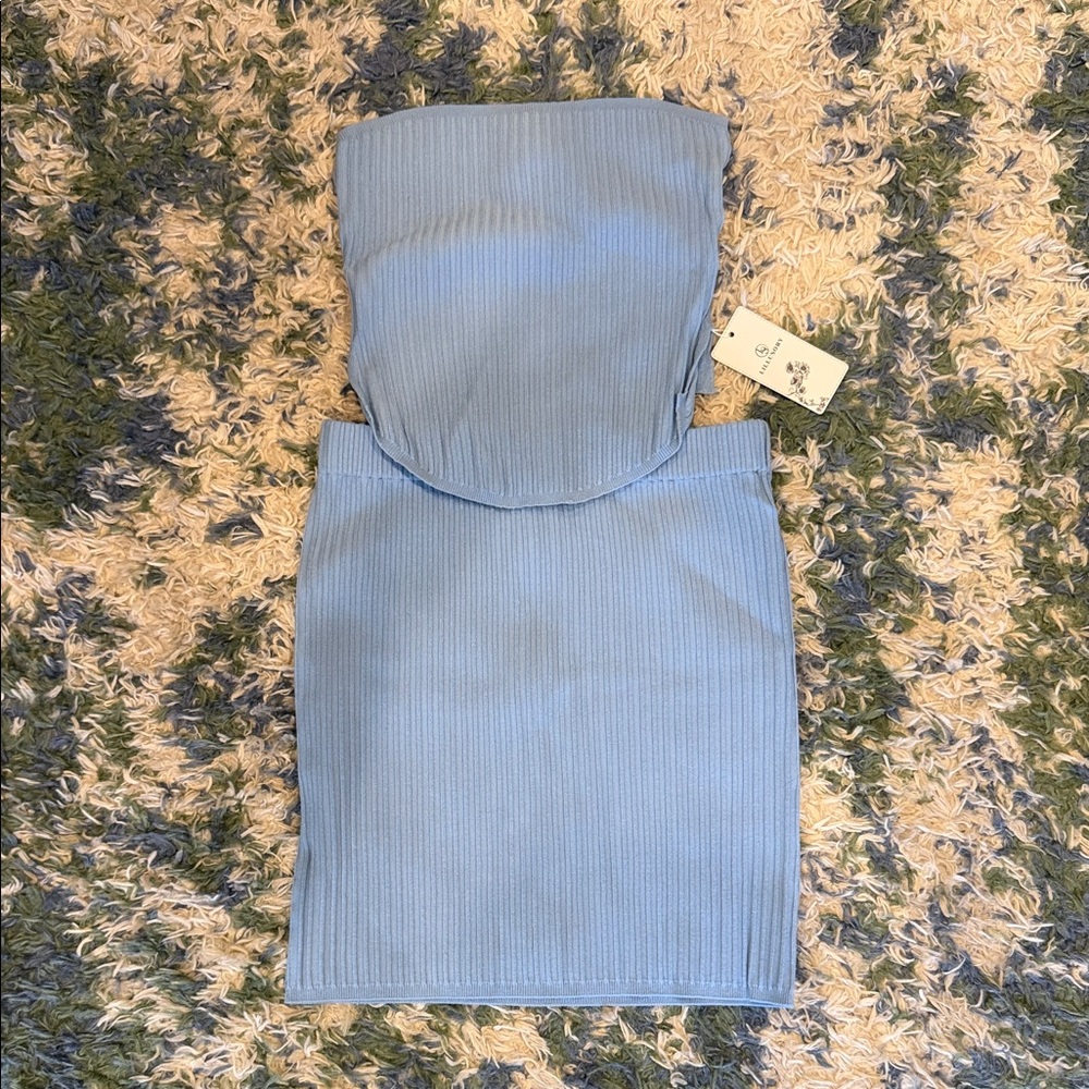 Blue Ribbed Strapless Set